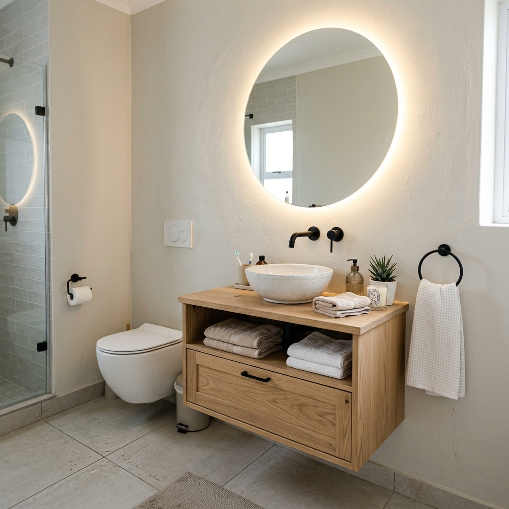 Light oak bathroom vanity fitting