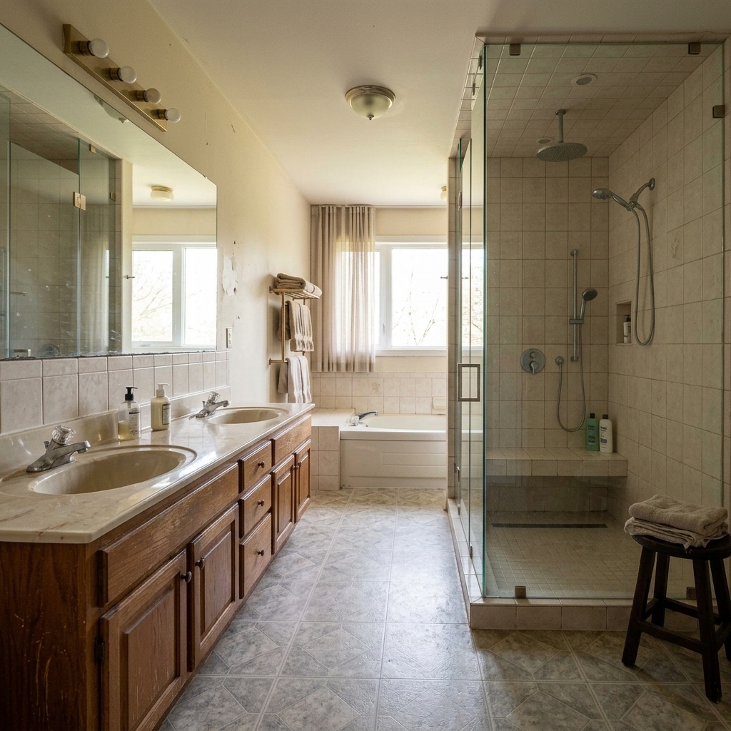 Old outdated bathroom layout before renovation